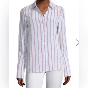 BRAND NEW NEVER WORN Frame Long Cuff Striped Silk Blouse In Shirting Blue Multi